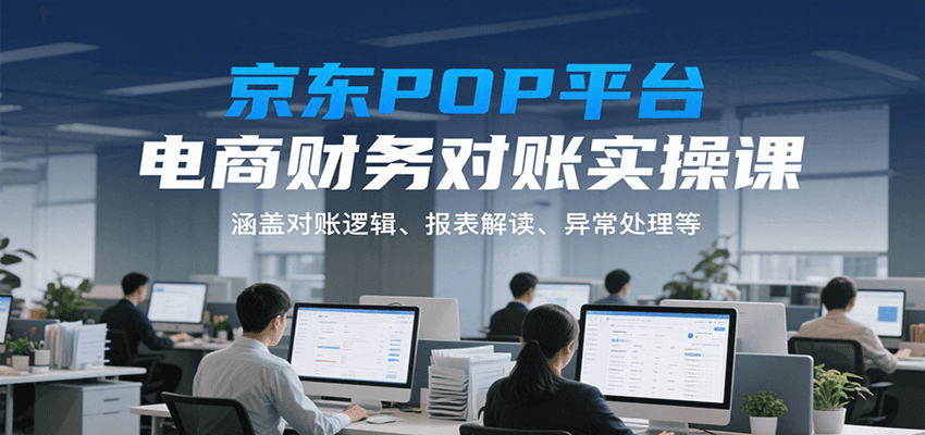 京东POP平台电商财务对账实操课，涵盖对账逻辑、报表解读、异常处理等