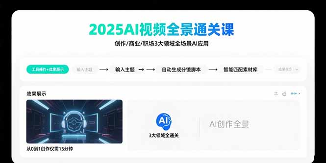 （15762期）2025AI视频全景通关课：涵盖创作/商业/职场3大领域  掌握AI全场景应用