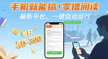 手机就能搞！零撸阅读挂G，最新平台，一键自动运行，随时随地挣，单日50-3张+
