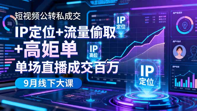 （16407期）短视频公转私成交9月线下大课，IP定位+流量偷取+高客单，单场直播成交百万