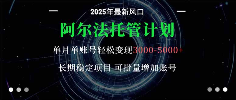 （16360期）阿尔法托管计划 单账号月入3000-5000，长期稳定项目，新手小白轻松上手。