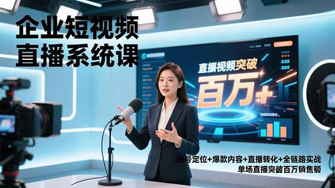 （16878期）企业短视频直播系统课，账号定位+爆款内容+直播转化+全链路实战，单场直播突破百万销售额