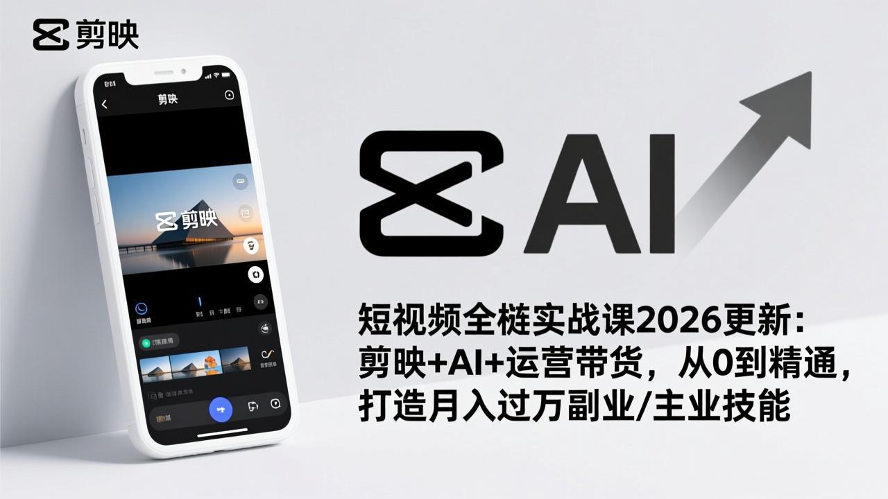 （17231期）短视频全栈实战课2026更新：剪映+AI+运营带货，从0到精通，打造月入过万副业/主业技能