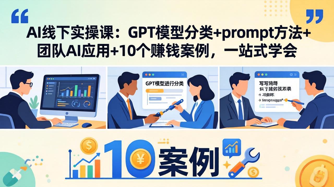 （18017期）AI线下实操课：GPT模型分类+prompt方法+团队AI应用+10个赚钱案例，一站式学会