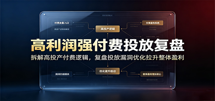 高利润强付费投放复盘:拆解高投产付费逻辑,复盘投放漏洞优化拉升整体盈利
