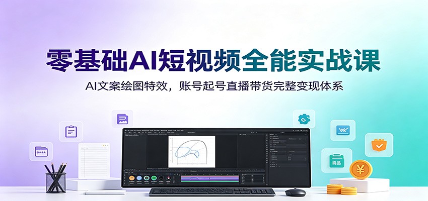 零基础AI短视频全能实战课:AI文案绘图特效,账号起号直播带货完整变现体系
