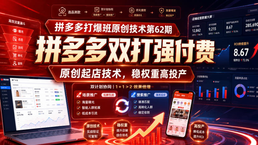 拼多多打爆班原创技术第62期,拼多多双打强付费,原创起店技术,稳权重高投产