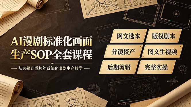 (19806期)AI漫剧标准化画面生产SOP全套课程-更新,网文选本版权剧本分镜资产全覆盖,图文生视频后期剪辑完整实操教学