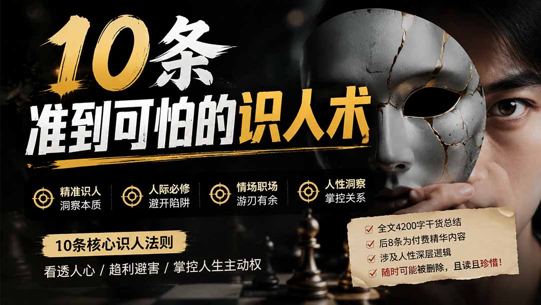 （19751期）付费文章：分享10条准到可怕的识人术术，希望能帮到大家。
