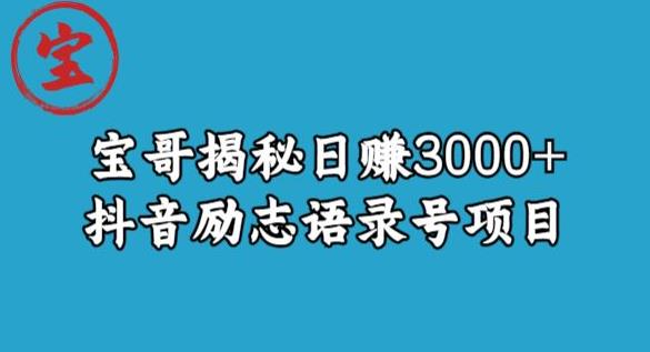 宝哥揭秘日赚3000+抖音励志语录号短视频变现项目